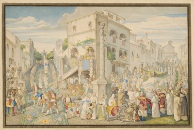 Högtiden som vanligen kallas Infiorata under Kristi lekamens oktav i Genzano av Johann Anton Ramboux