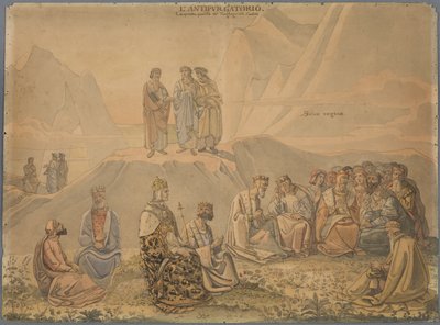 Här finner Dante furstarnas själar, som enbart upptagna av härskarnas bekymmer försummade att göra bot och nu måste rena sig på en grön och blomstrande äng av Johann Anton Ramboux