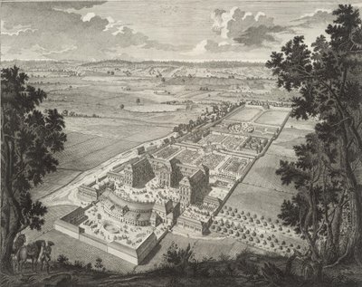 Perspektiv fågelperspektiv av menageriet på Weißenstein slott i Pommersfelden av Johann August Corvinus