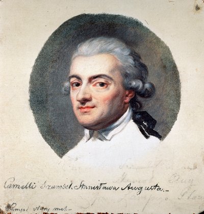 Porträtt av Stanislaw II Augustus Poniatowski av Polen (1732-1798), sista kung av Republiken de två nationerna och storhertig av Litauen (Porträtt av Stanislaw II August Poniatowski, kung och storhertig av det polska litauiska samväldet). Arbete av av Johann Baptist I Lampi