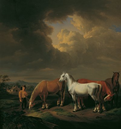 Fem bondhästar av Johann Baptist Michael Dallinger von Dalling