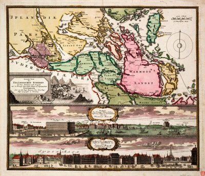 Accurate Map of the Upland Shears with the Situation and Area around the Royal Swedish Capital and Resident City of Stockholm, c.1740 (kolorerad gravyr) av Johann Baptista Homann