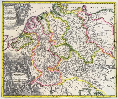 Hydrografisk karta över Tyskland, cirka 1720 (gravyr) av Johann Baptista Homann
