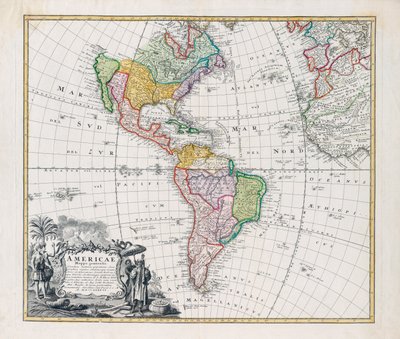 Karta över Amerika, Karta över Amerika av Johann Baptista Homann
