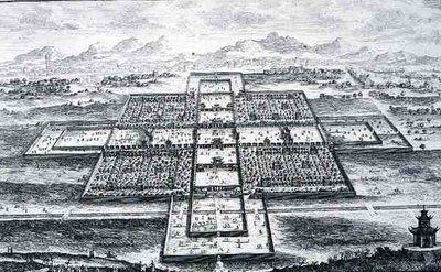 Perspektivvy av det kejserliga palatset, Peking, Kina, från 