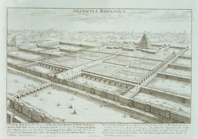 Panoramautsikt över det kungliga palatset och Babylons hängande trädgårdar, från 