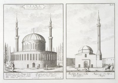 Utsikt över en moské i Bursa och en moské i Ungern, från "Blueprint of a Historic Architecture", 1721 av Johann Bernhard Fischer von Erlach