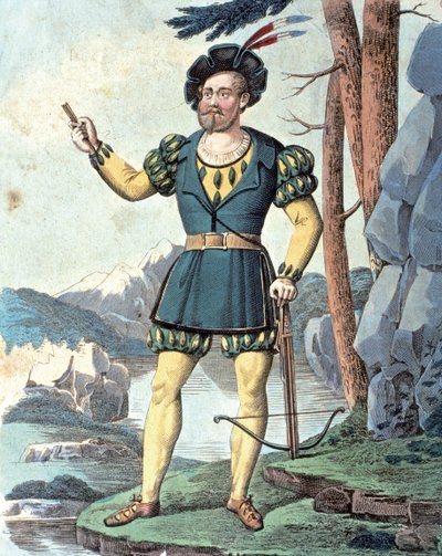 Franz von Schober som Wilhelm Tell . 1837 (gravyr i färg) av Johann Christian (after) Schoeller