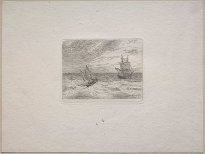 Rough Seas med en Two-master och segelbåt av Johan Christian Dahl