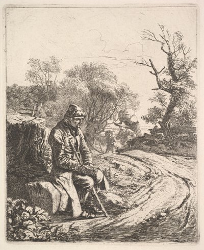 En gammal man som sitter vid vägkanten, 1818. av Johann Christian Erhard