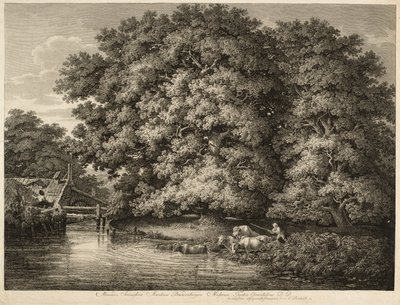 En bonde kör sin boskap i vattnet av Johann Christian Reinhart