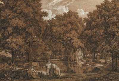 Arkadiskt landskap med tre figurer vid en sjö, 1792. av Johann Christian Reinhart