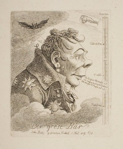 "Den stora björnen", karikatyr av den ryske greven Mattweff (möjligen målaren Fjodor Matvejev) av Johann Christian Reinhart