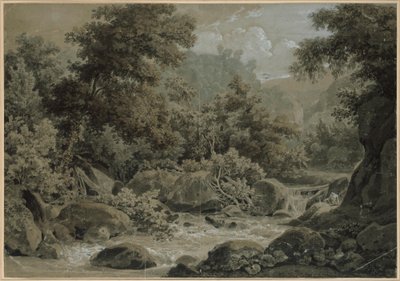 Bergs- och skogslandskap med en bäck i förgrunden av Johann Christian Reinhart