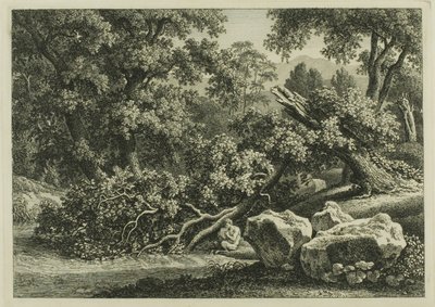 Landskap med panorering som spelar en flöjt av Johann Christian Reinhart
