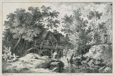 Landskap med vattenkvarn (första försöket med kopparstick) av Johann Christian Reinhart