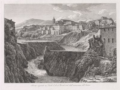 Ruiner orsakade i Tivoli, av Aniene (Tivoli skadad av floden Aniene) av Johann Christian Reinhart