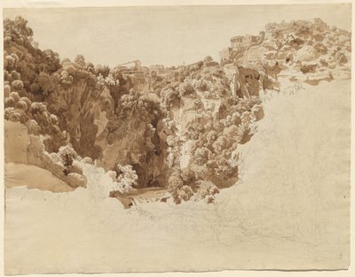Tivoli och Sibylltemplet ovanför Aniene-ravinen av Johann Christian Reinhart