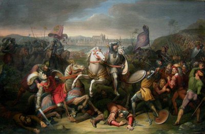 Hertig Erich von Calenberg räddar kejsar Maximilian i slaget vid Regensburg 1504 av Johann Christian Riepenhausen