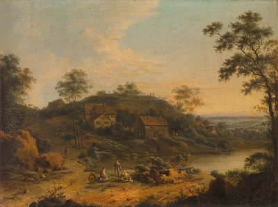 Kuperat landskap med bondgårdar av Johann Christian Vollerdt or Vollaert