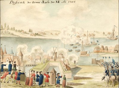 Karl XII korsar Düna 1701, 1770-1780-talen av Johann Christoph Brotze