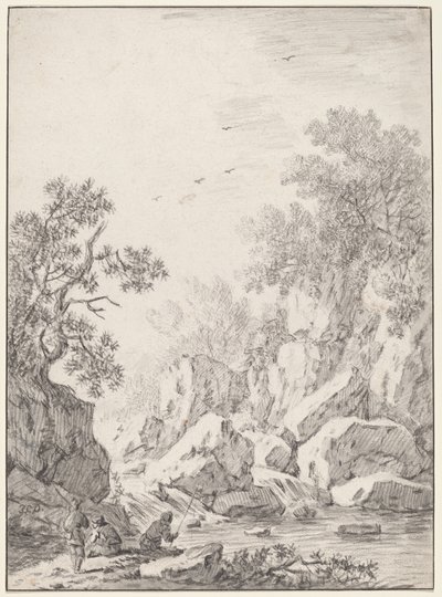 Ett vattenfall vid Rock Cliffs, 1750-talet. av Johann Christoph Dietzsch