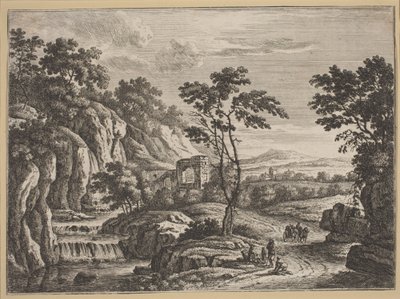 Landskap med ruiner och ett vattenfall. av Johann Christoph Dietzsch