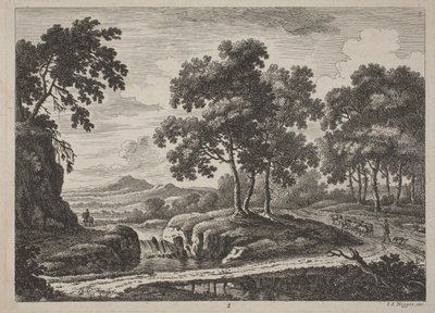 Panoramautsikt över flodlandskap med resenärer av Johann Christoph Dietzsch