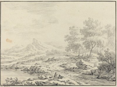 Två män som vilar nära en sjö. av Johann Christoph Dietzsch