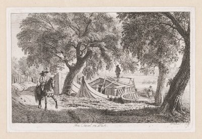 Förtöjda båtar vid en kanal i Wien Am Canal i Wien (titel på objekt) av Johann Christoph Erhard