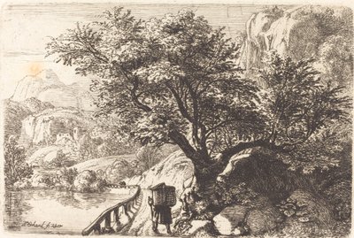 Bonde som går längs en flod av Johann Christoph Erhard