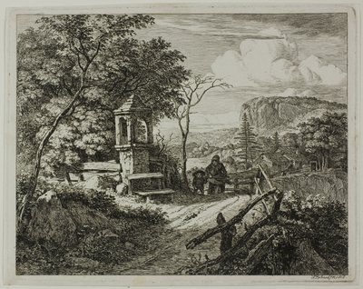 Träsamlare med en pojke, tallrik två från The Two Large Landscapes with the Prayer Pillars av Johann Christoph Erhard