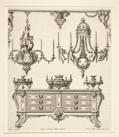 Blad från Commodes et Lustres av Johann Christoph Hafner