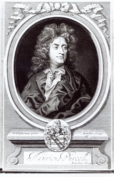 Porträtt av Henry Purcell (1659-95), engelsk kompositör, graverad av R. White, 1695 av Johann Closterman