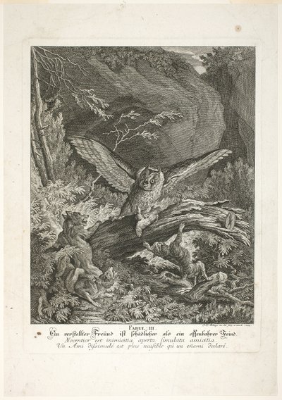Fable III, plåt tre från Instructive Fables of the Realm of Theire av Johann Elias Ridinger