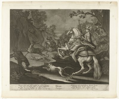 hjortjakt Europa (titel på objekt) av Johann Elias Ridinger