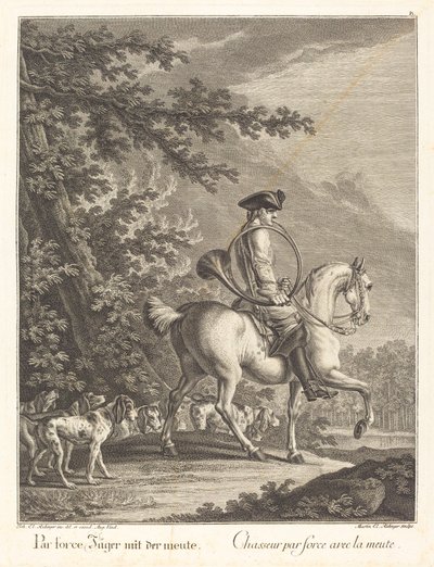 Huntsman med en flock hundar av Johann Elias Ridinger