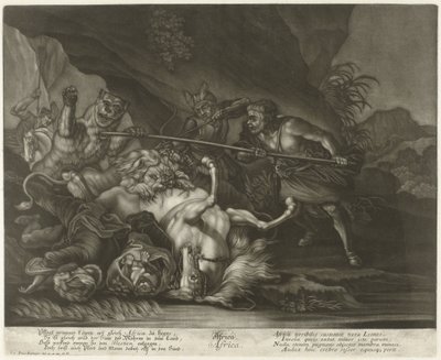 Lejon- och björnjakt Afrika (titel på objekt) av Johann Elias Ridinger