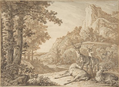Hjortar i ett landskap av Johann Elias Ridinger