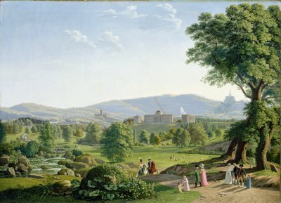 Wilhelmshoehe slott med Habichtswaldskogen av Johann Erdmann Hummel