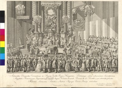 Kröning av kejsar Leopold II till kung av Ungern i Bratislava den 15 november 1790 (kopparstick) av Johann Ernst Mansfeld