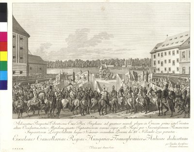 Kröning av kejsar Leopold II till kung av Ungern i Bratislava den 15 november 1790 (kopparstick) av Johann Ernst Mansfeld