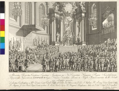 Kröning av kejsar Leopold II till kung av Ungern i Bratislava den 15 november 1790 (kopparstick) av Johann Ernst Mansfeld