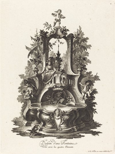 Design för en fontän dekorerad med de fyra elementen av Johann Esaias Nilson