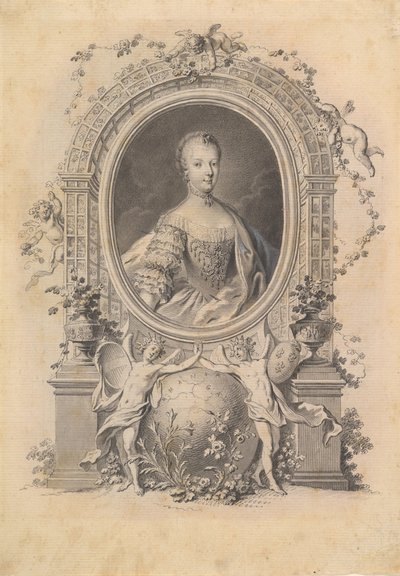 Porträtt av drottning Marie-Antoinette i en prydnadsram, sent 1700-tal. av Johann Esaias Nilson