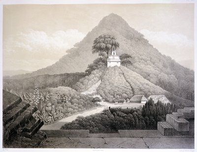 Pittoresk utsikt över korset, Palenque, skylt 20 från "Ancient Monuments of Mexico", graverad av Hubert Clerget (1818-99) 1866 (litho) av Johann Friedrich Maximilian von (after) Waldeck