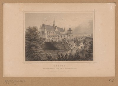 Utsikt över Hooglandse Kerk i Leiden Leyden, De Hooglandsche kerk, kan ses från burg (titel på objekt) av Johann Gabriel Friedrich Poppel