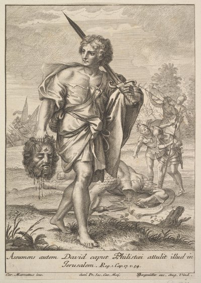 David med huvudet av Goliat, 1705-62. av Johann Georg Bergmuller