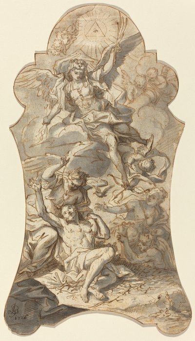 De heliga änglarna som skyddar en eremit från ondska av Johann Georg Bergmuller