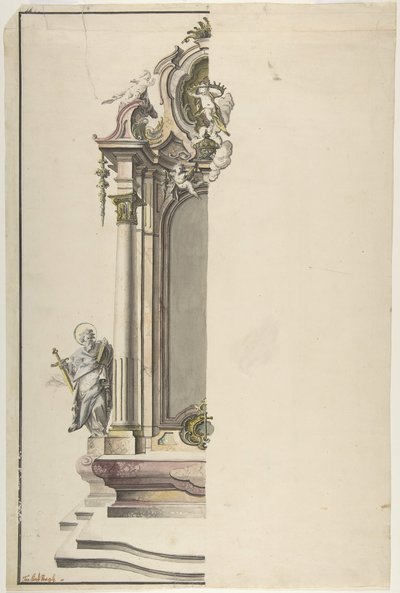 Design för ett aedikulärt altare med St. Paul till vänster, mitten av 1700-talet. av Johann Georg Dirr
